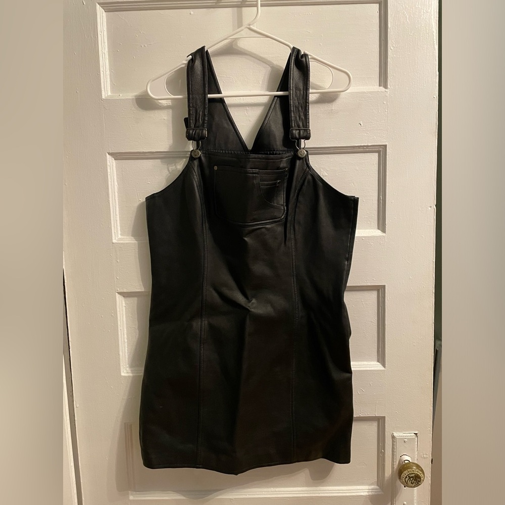Vintage 90s Pleather Overall Dress in Black